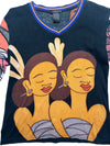 Vintage 2000s Y2K Custo Barcelona Abstract Graphic Print V-Neck Long Sleeve Shirt | Size Medium