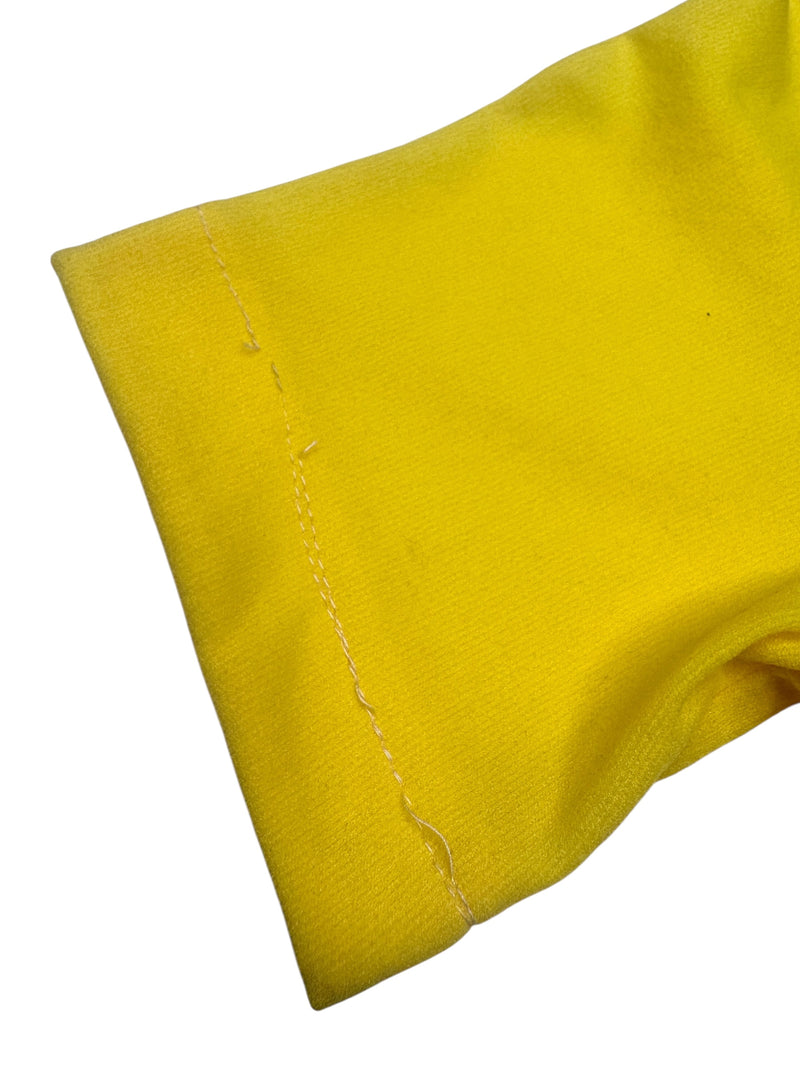 Vintage 90s Y2K Fiorucci Bright Yellow Short Sleeve Button Down V-Neck Mesh Top | Size XS-S