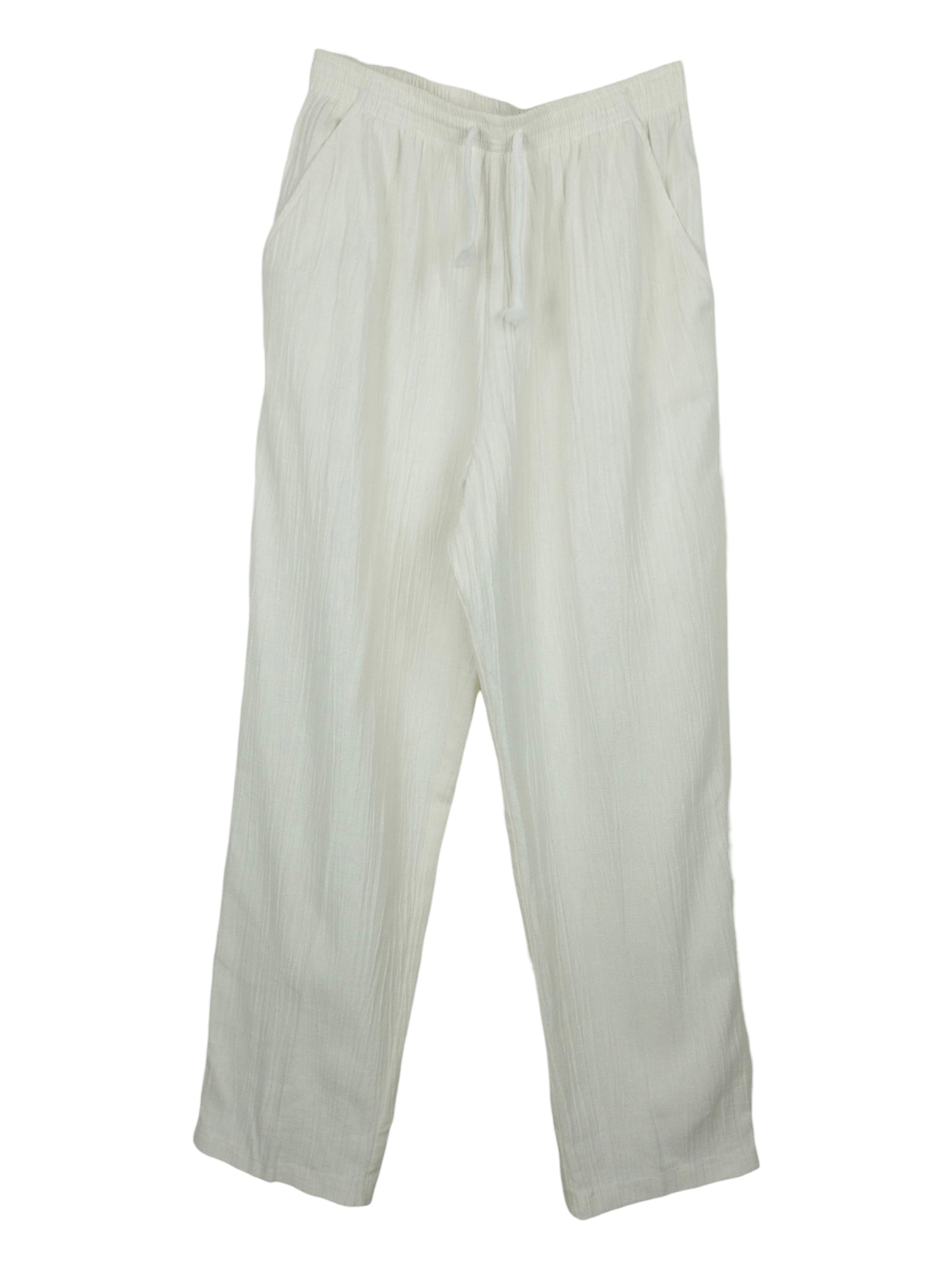 Vintage 90s Y2K White Minimalist Relaxed Fit Solid White Trouser Pants with Elasticated Waist and Drawstring | 32 Inch Waist