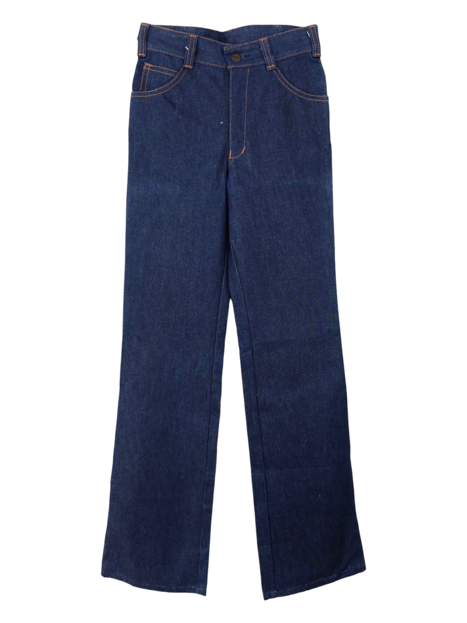 Vintage 70s Hippie Bohemian Western Style Dark Blue Wash High Waisted Bootcut Straight Flare Denim Jeans | Size XXS