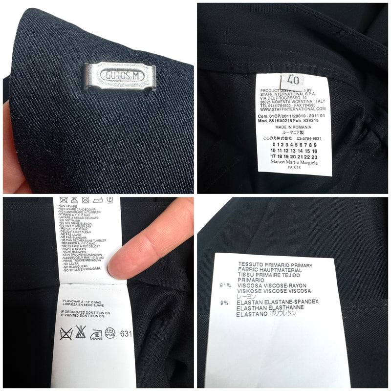 2010s Margiela MM1 Minimalist Basic Black Mid-High Rise Slim Fit Cigarette Trousers | 27 Inch Waist