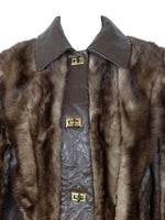 Vintage 70s Mod Glam Rock Hippie Bohemian Brown Fur & Leather Collared Jacket | Size S