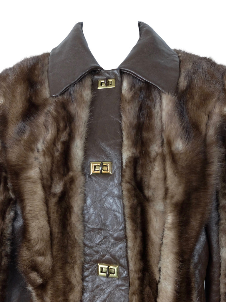 Vintage 70s Mod Glam Rock Hippie Bohemian Brown Fur & Leather Collared Jacket | Size S
