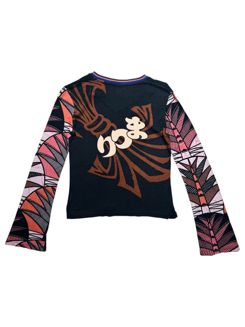 Vintage 2000s Y2K Custo Barcelona Abstract Graphic Print V-Neck Long Sleeve Shirt | Size Medium
