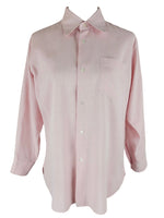 Vintage 90s Y2K Men's Minimalist Preppy Solid Pastel Baby Pink Collared Long Sleeve Button Up Dress Shirt  | Size M