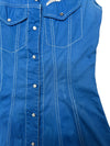 Vintage 2000s Y2K Moschino Mod Preppy Blue Sleeveless Collared Snap Button Down A-Line Mini Dress | Size M