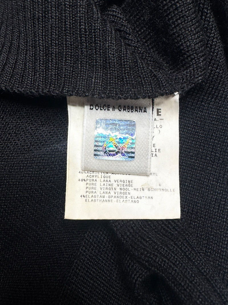 Vintage 2000s Y2K Dolce & Gabbana Subversive Minimalist Black Cropped Wool Bolero Cardigan with Wrap Around Tie | Size XS-S