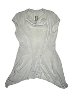 SS 2019 Rick Owens Babel Silk Grey Asymmetrical Short Sleeve Snap Closure Mini Dress | Size S-M