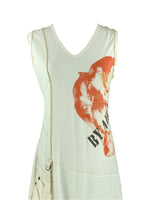 Vintage 2000s Y2K Subversive Asymmetrical Grunge White & Orange Sleeveless Tank Maxi Dress with D-Ring Detail | Size M