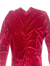 Vintage 80s Rocco Barocco Red Velvet Mockneck Long Sleeve Formal Dress with Mesh Cutout | Size XL