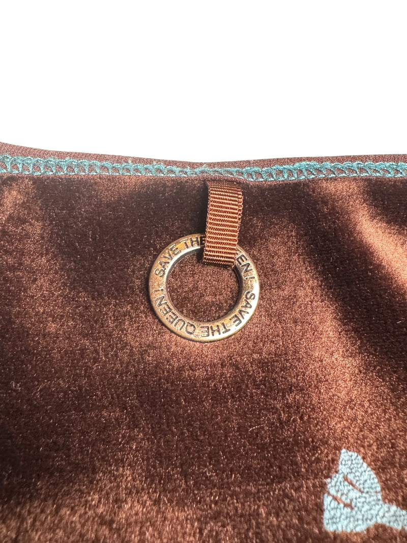 Vintage 2000s Y2K Save the Queen Brown Velvet & Knit Striped Floral Embroidered Long Sleeve Scoop Neck Top | Size M