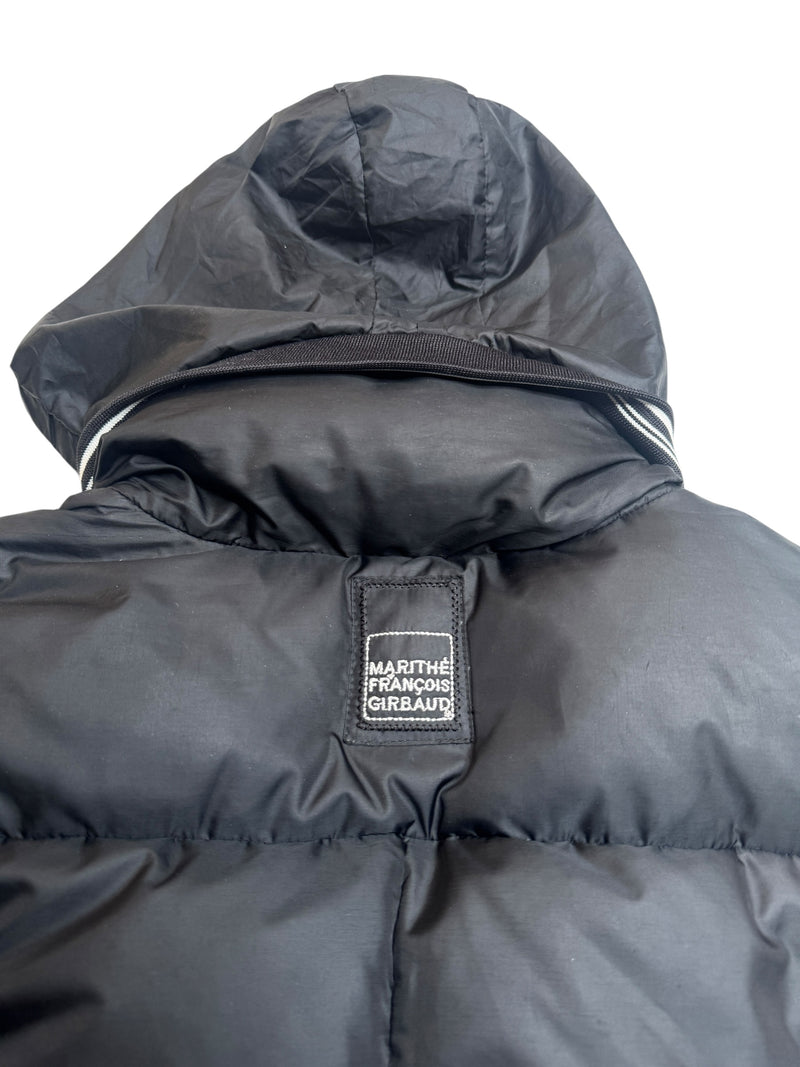 Vintage 2000s Y2K Marithé + François Girbaud Subversive Black Down Feather Peplum Style Hooded Puffer Jacket | Size S