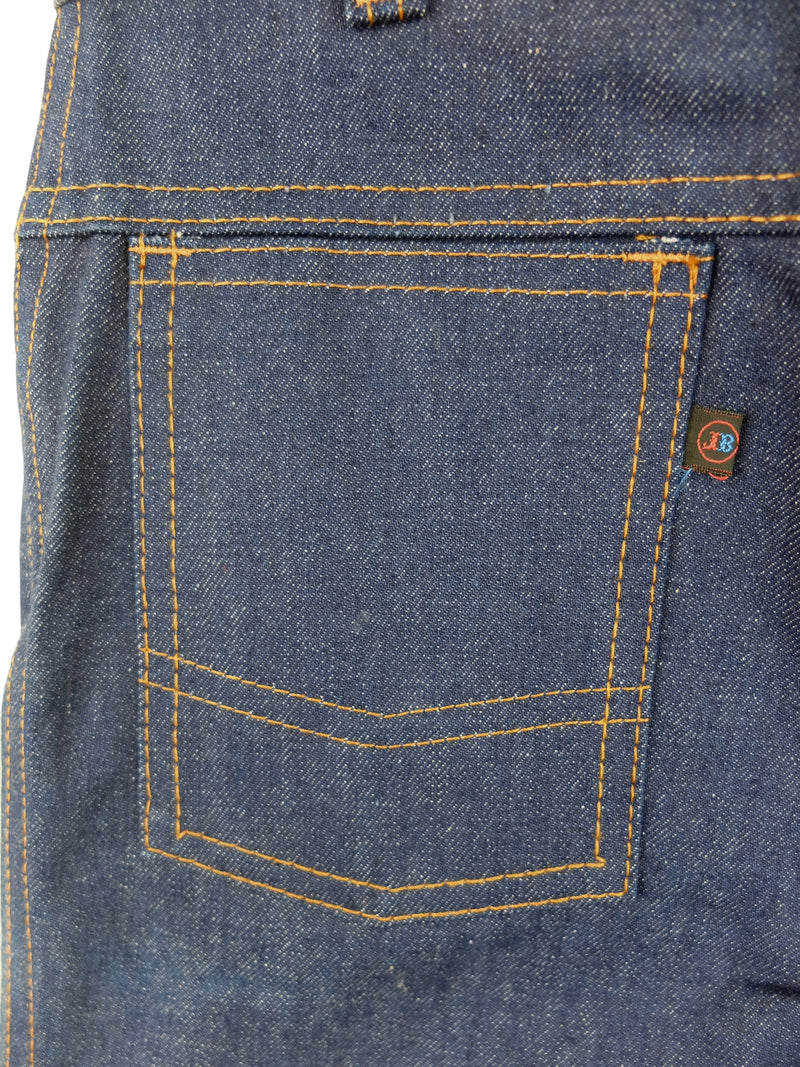 Vintage 70s Hippie Bohemian Western Style Dark Blue Wash High Waisted Bootcut Straight Flare Denim Jeans | Size XXS