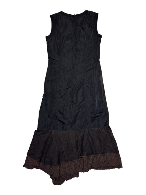 Vintage 2000s PLANETE INTERDITE Subversive Black & Brown Asymmetrical Patchwork Maxi Tank Dress | Size S-M