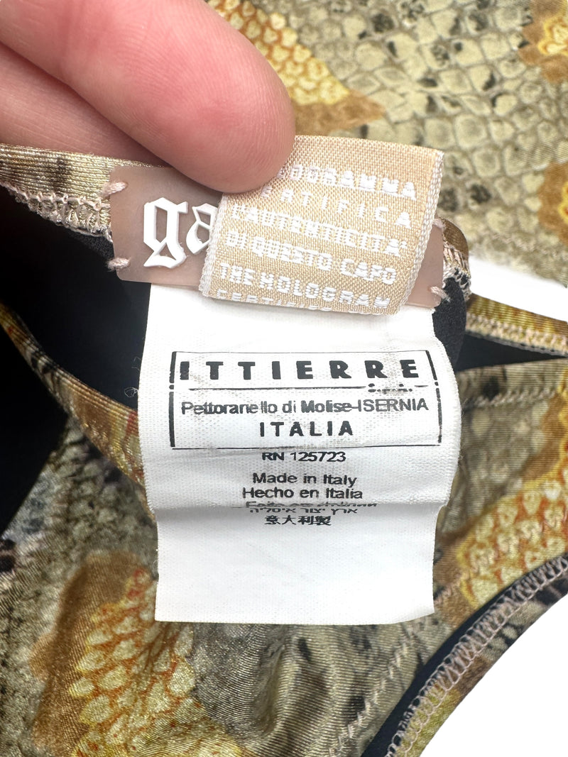 Vintage 2000s Y2K Galliano Snake Print Two Piece Bikini with Halter Top and Low-Rise Bottoms | Size XS
