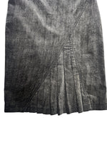 Vintage 2000s Y2K Preppy Soft Grunge Velour Corduroy Midi Skirt With Pleated Detail | Size S
