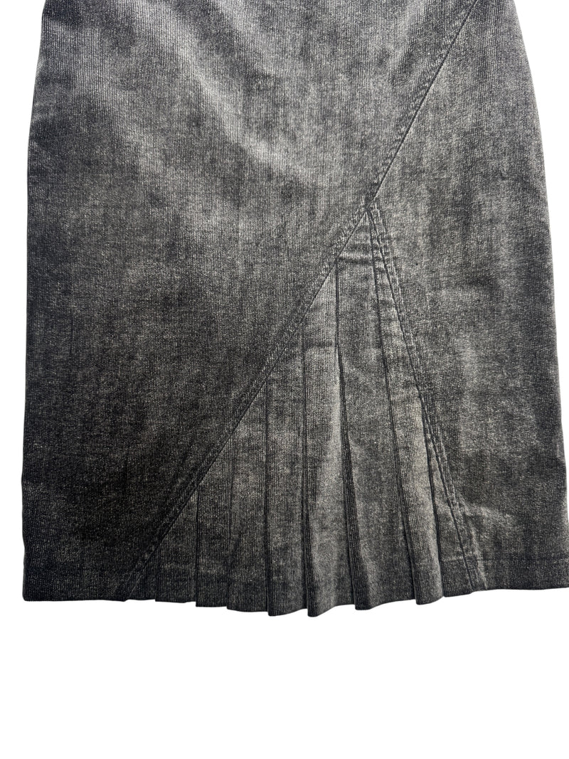 Vintage 2000s Y2K Preppy Soft Grunge Velour Corduroy Midi Skirt With Pleated Detail | Size S