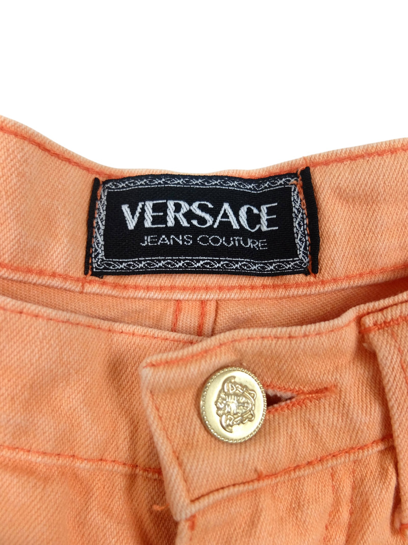 Vintage 2000s Y2K Versace High Waisted Pastel Orange Denim Jeans | 30-31 Inch Waist