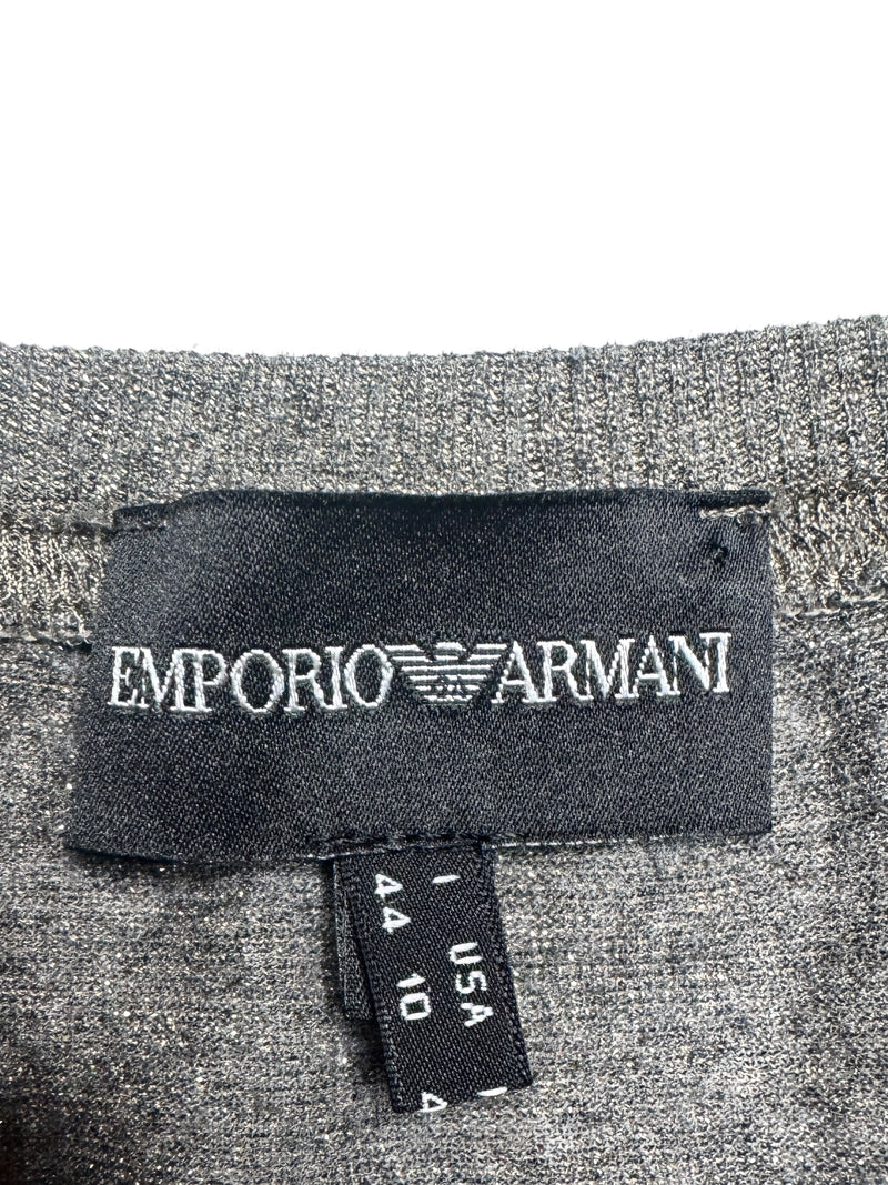 Vintage 2000s Y2K Emporio Armani Grey & Gold Sparkle Metallic Short Sleeve Scoop Neck T-Shirt  | Size M