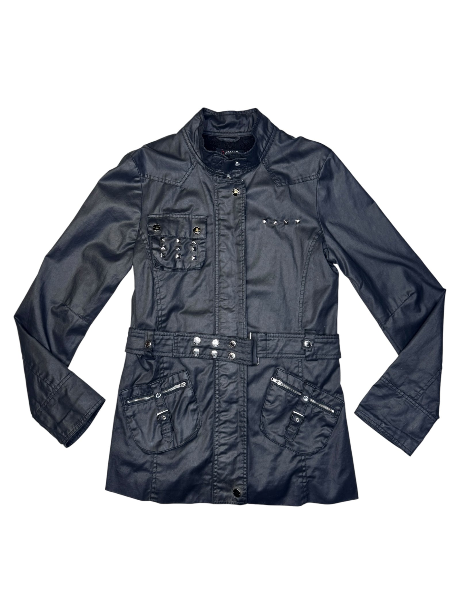 Vintage 2000s MORGAN DE TOI Black Studded Lightweight Moto Jacket with Rhinestone Detail | Size L