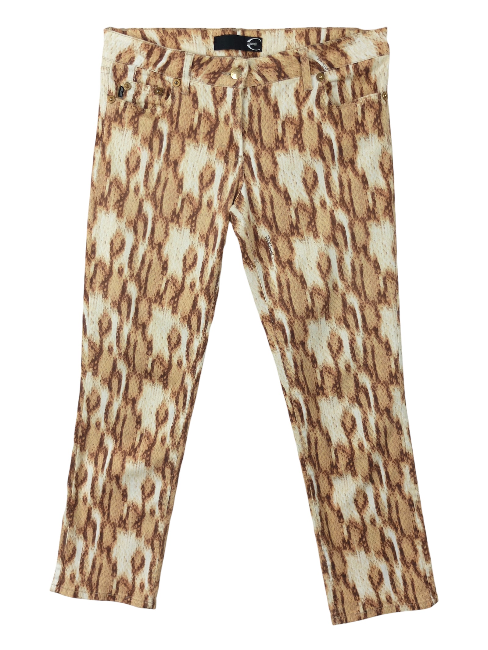 Vintage 2000s Y2K Just Cavalli Designer Mid-Rise Leopard Snake Print Straight Leg Trouser Pant Jeans | 34 Inch Waist
