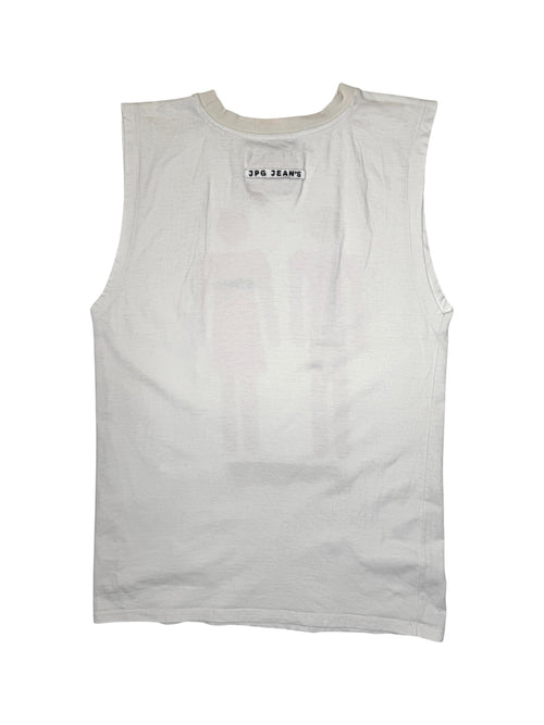Vintage 2000s JPG JEANS by Jean Paul Gaultier SS 2003 N.0005 White & Red Graphic Sleeveless Muscle Tee | Size XS-S