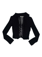 Vintage 2000s SPORTMAX Black Crocheted Collared Open Cardigan Sweater | Size S