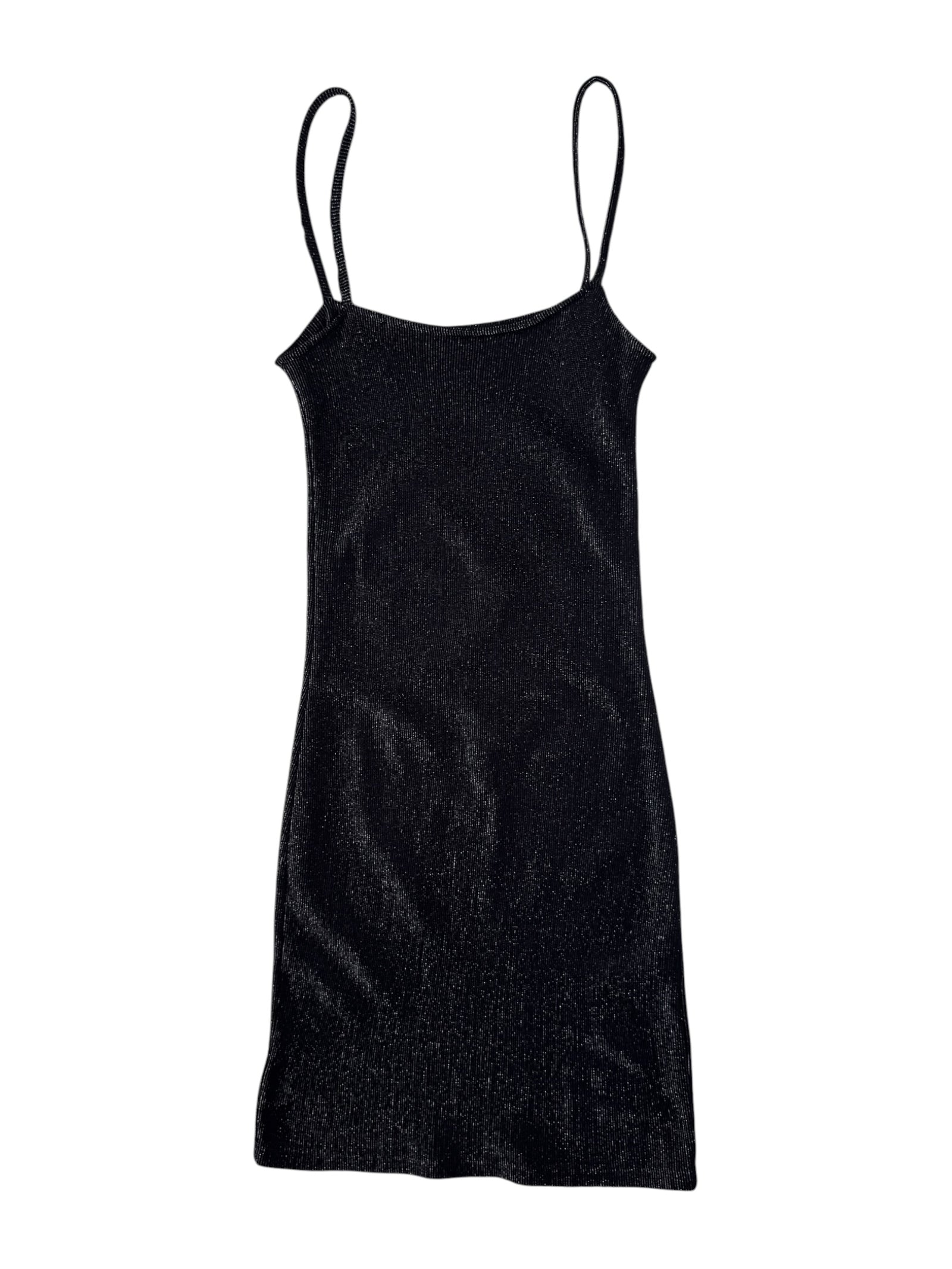 Vintage 2000s Black Metallic Sparkle Fitted Tank Midi Dress | Size XS-S
