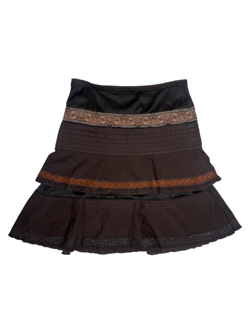 Vintage 2000s Sportmax Brown Low Rise Layered Drop Waist Above-the-Knee Mini Skirt