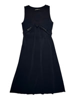 Vintage 2000s Black Sleeveless A-Line Midi Tank Dress with Beaded Twist Detail | Size S