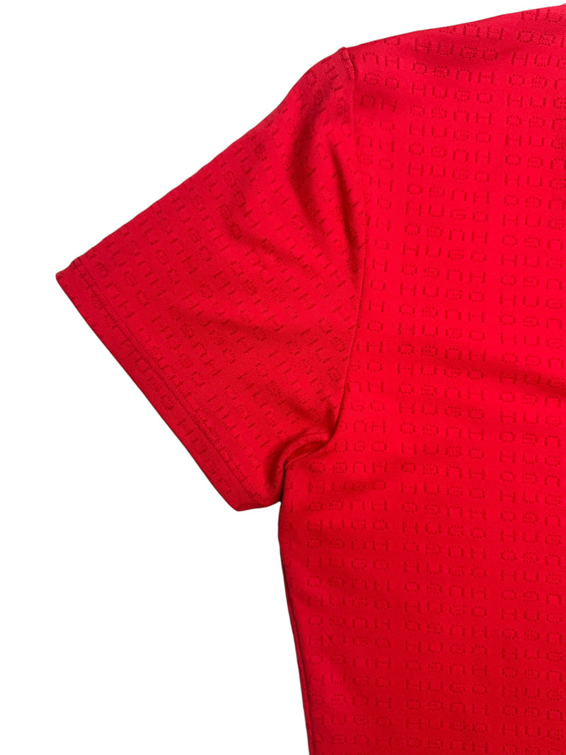 Vintage 2000s Y2K Hugo Boss Red Laser Cut Logo Short Sleeve T-Shirt | Size M