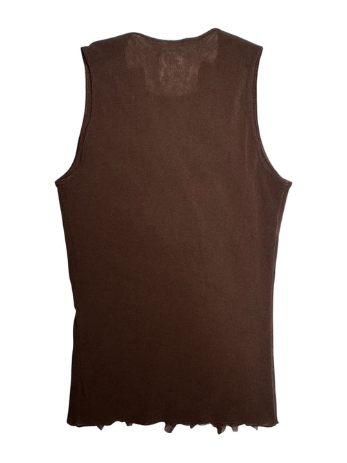 Vintage 2000s Y2K Plein Sud Jeans Dark Brown Ruffled Sleeveless Mesh Top | Size S-M