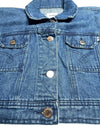 Vintage 2000s Y2K Moschino Jeans Cropped Blue Medium Wash Collared Button Down Denim Jacket | Size M-L