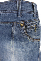 Vintage 2000s Y2K Preppy Medium Wash Blue Denim Faded Pleated Mini Jean Skirt | 29 Inch Waist