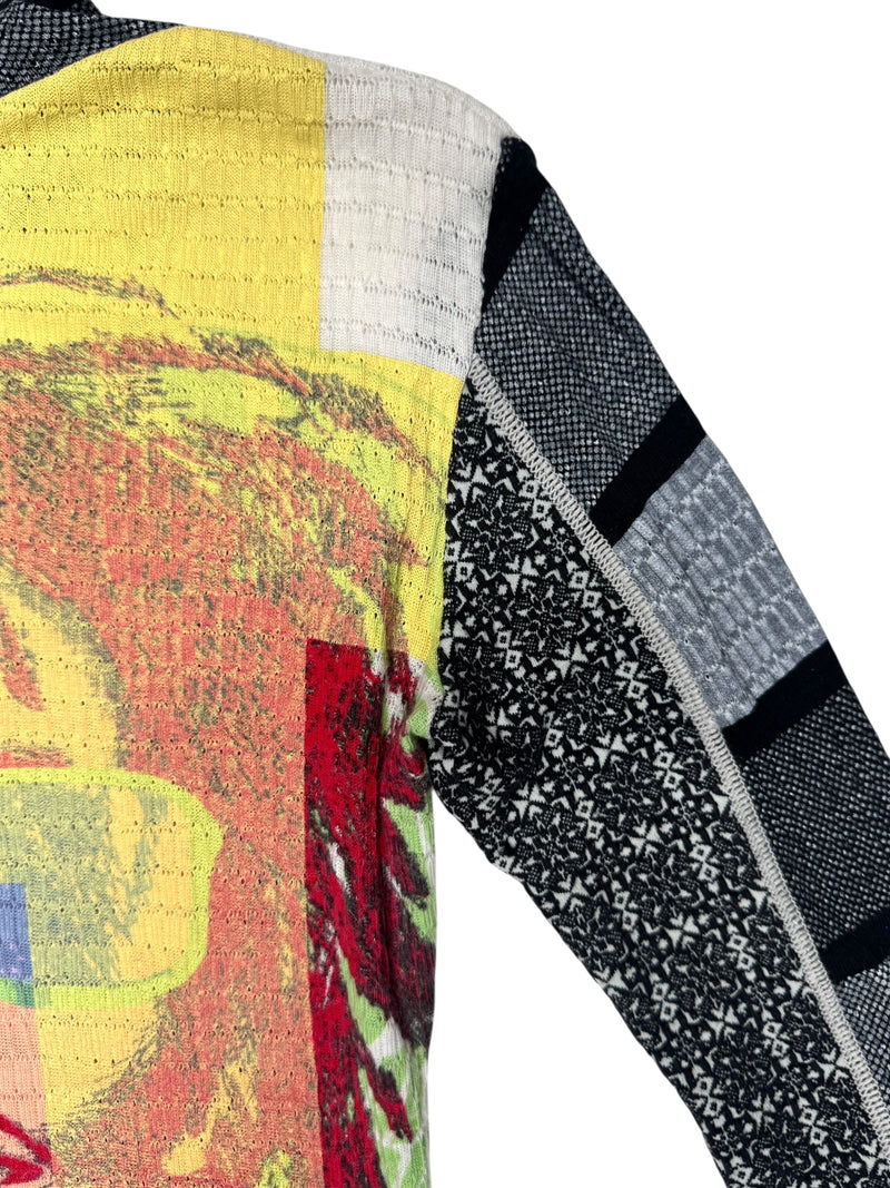 Vintage 2000s Y2K Custo Barcelona Streetwear Fitted Abstract Multicoloured Graphic Hooded Long Sleeve Shirt | Size S