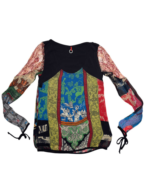 Vintage 2000s SAVE THE QUEEN Multicolour Abstract Print Scoop Neck Long Sleeve Top | Size XS-S