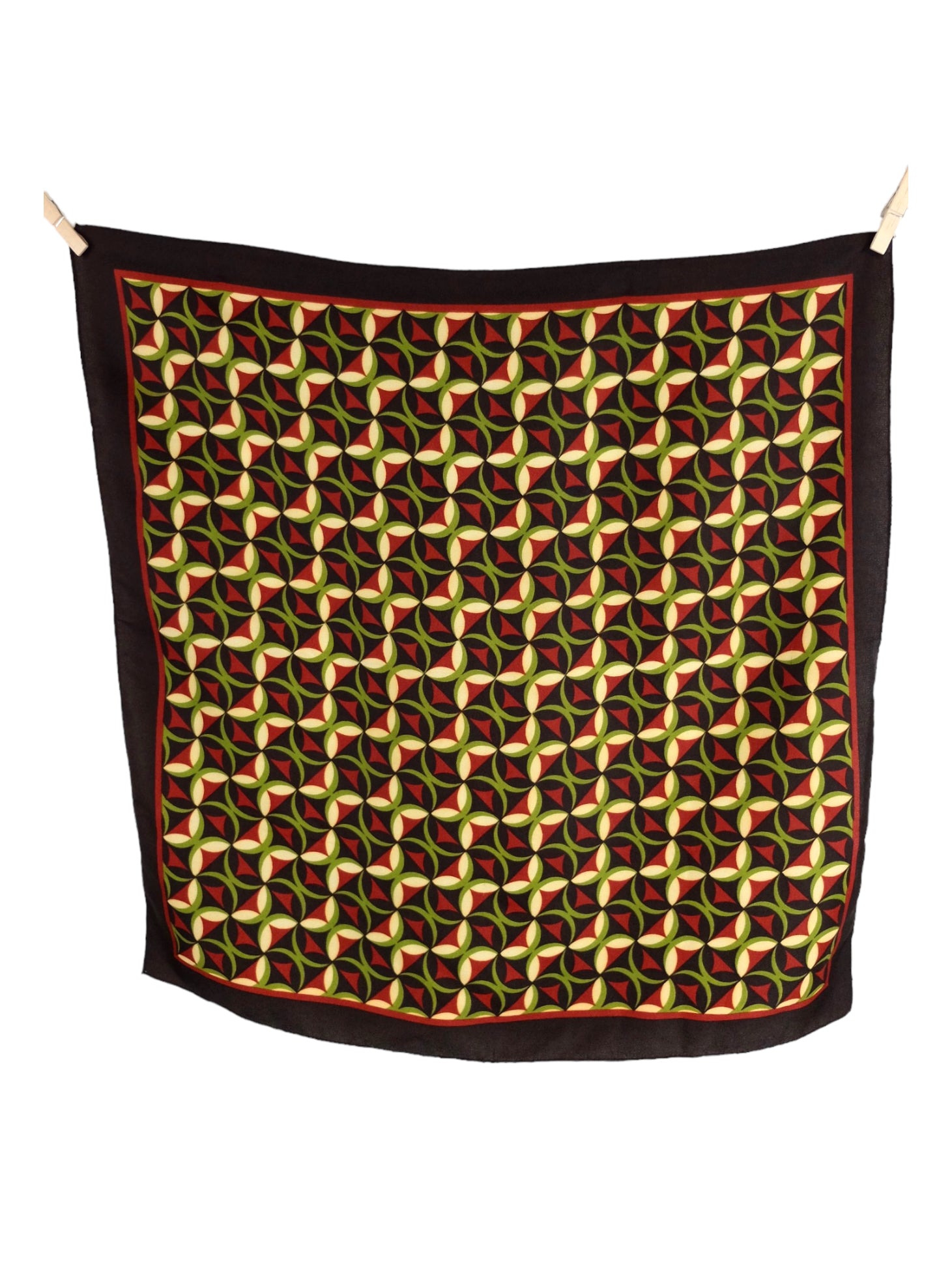 Vintage 70s Mod Hippie Op-Art Abstract Psychedelic Floral Print Square Bandana Neck Tie Scarf