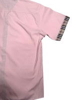Vintage 2000s Y2K Burberry Preppy Pastel Pink & Plaid Tartan Collared Button Up Short Sleeve Shirt | Size M