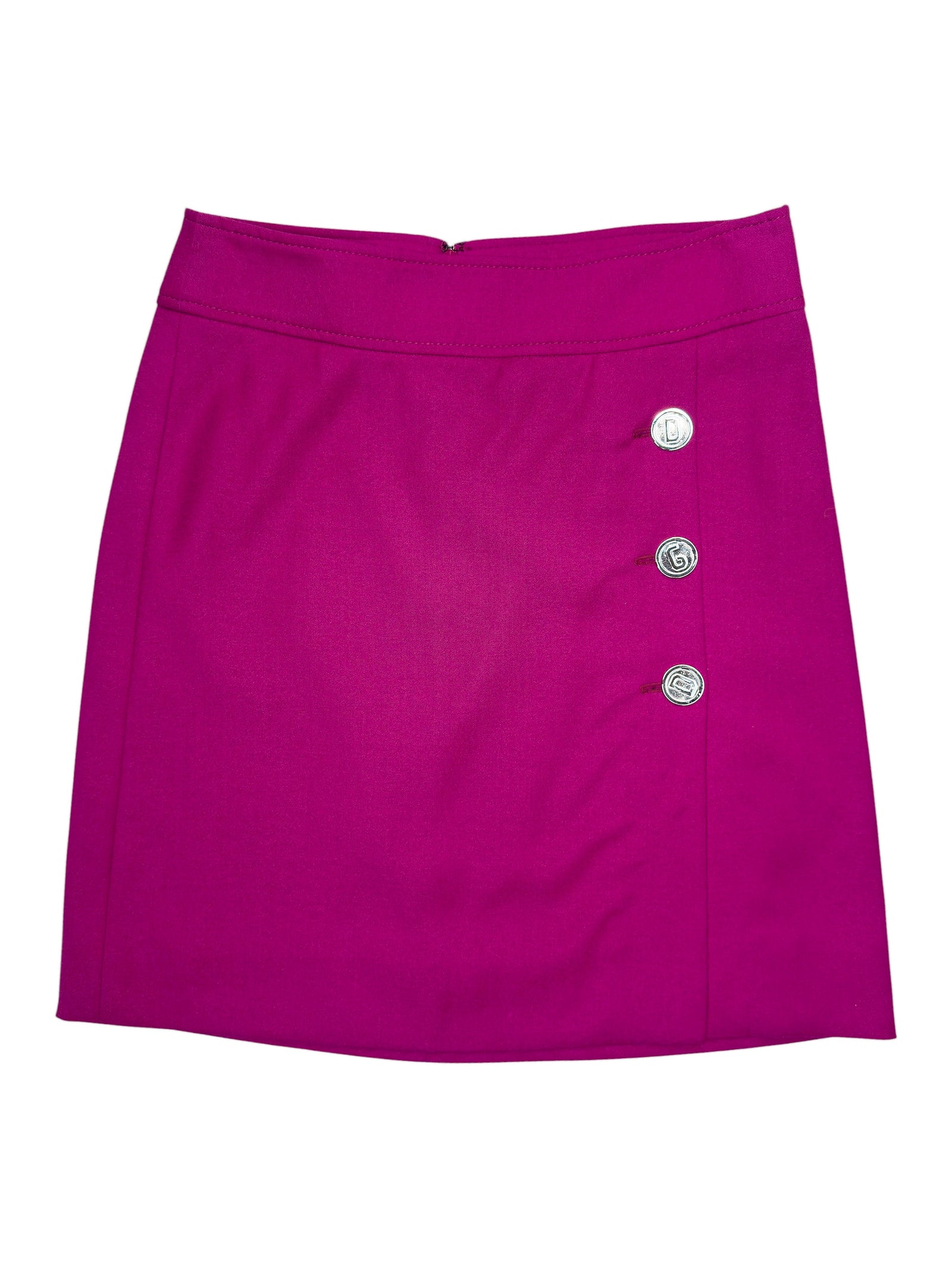 Vintage 2000s DOLCE & GABBANA Fuchsia Pink Wool Wrap Style Mini Skirt with Silver Buttons | Size S