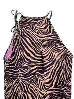Vintage 2000s Y2K Alesandro Dell’acqua Brown & Pink Tiger Animal Print Sleeveless Layered Mini Dress with Cinched Drop Waist & Tie Details | Size M