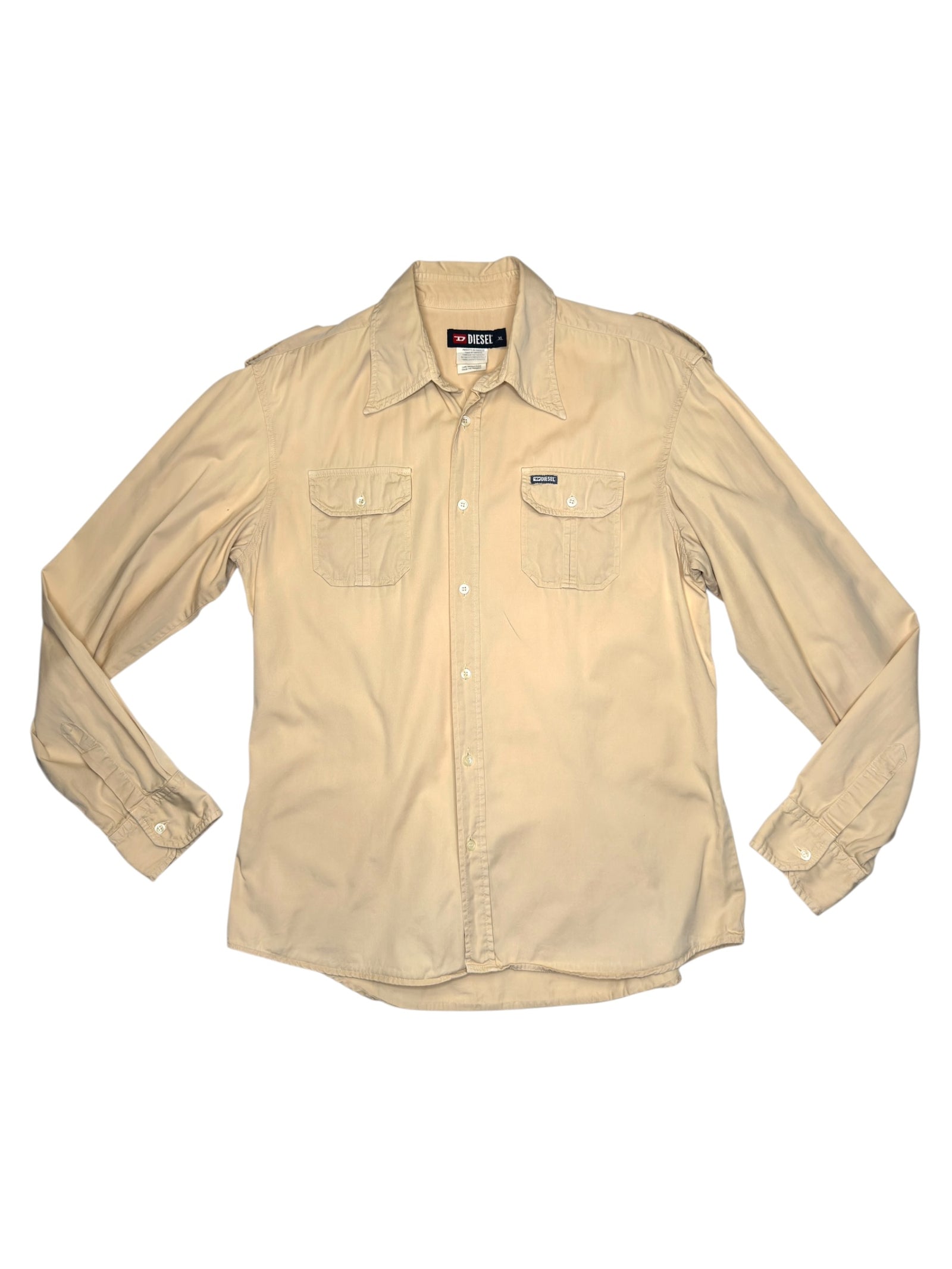 Vintage 2000s Men’s Diesel Beige Long Sleeve Button Up Shirt | Size L-XL
