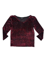 Vintage 2000s Red & Black Velvet 3/4 Sleeve Scoop Neck Top | Size XS-S
