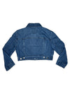 Vintage 2000s Y2K Moschino Jeans Cropped Blue Medium Wash Collared Button Down Denim Jacket | Size M-L