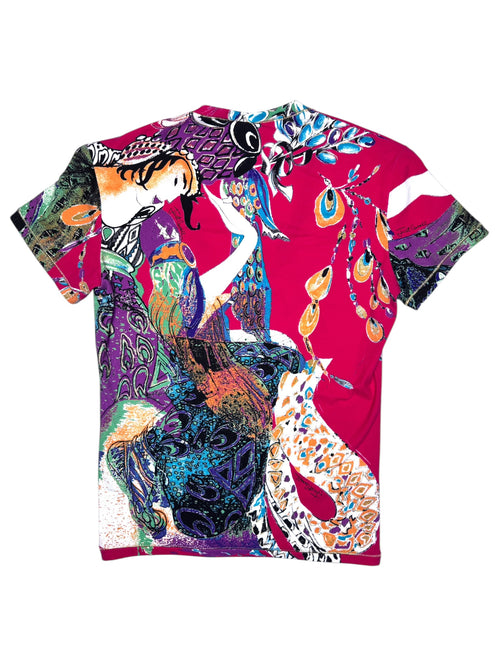 Vintage 2000s CAVALLI Red Abstract Print Short Sleeve Graphic T-Shirt | Size S