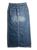 Vintage 2000s Y2K Soft Grunge Streetwear Blue Jean Denim Low Rise Cutout Maxi Skirt | Size S