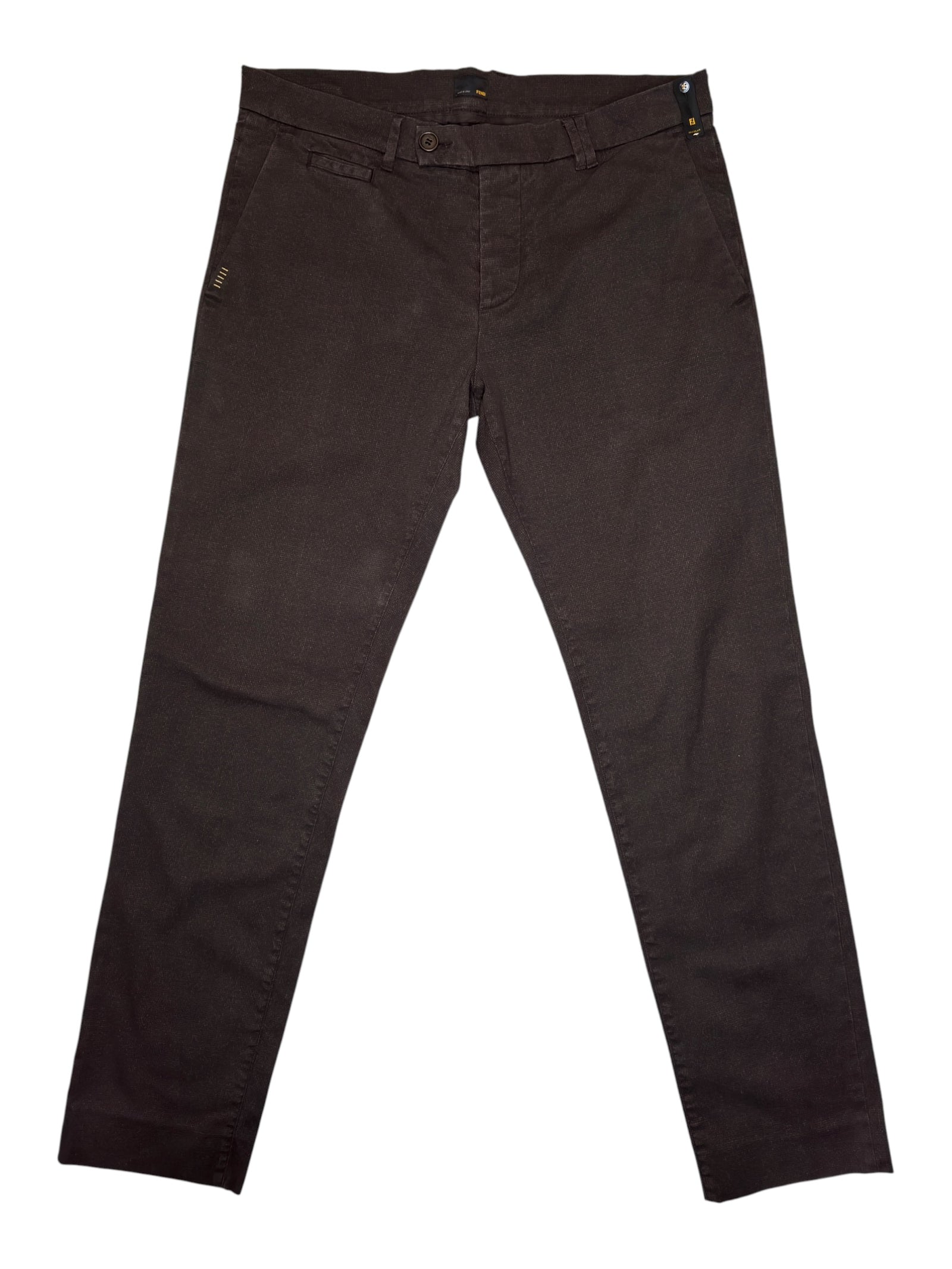 2010s FENDI Men's Mid-Rise Dark Charcoal Brown Tapered Formal Utility Trousers | Size L