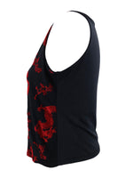 Vintage 2000s Y2K Gothic Grunge Black & Red Dragon Floral Print Sleeveless Tank Blouse | Size M