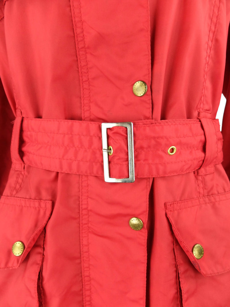Vintage 2000s Y2K Barbour Preppy Red Logo Water Resistant Snap Button Down Belted Jacket with Pockets