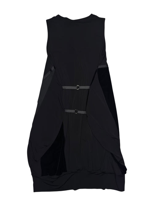 Vintage 2000s Black Midi Parachute Balloon Sleeveless Tank Dress with Velvet Detail | Size S
