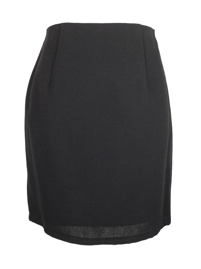 Vintage 90s Chic Minimalist Formal Solid Basic Black Zip Up Above-the-Knee Mini Skirt  | 29 Inch Waist